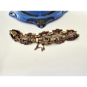 Vintage Sterling Silver Amethyst Marcasite Bracelet